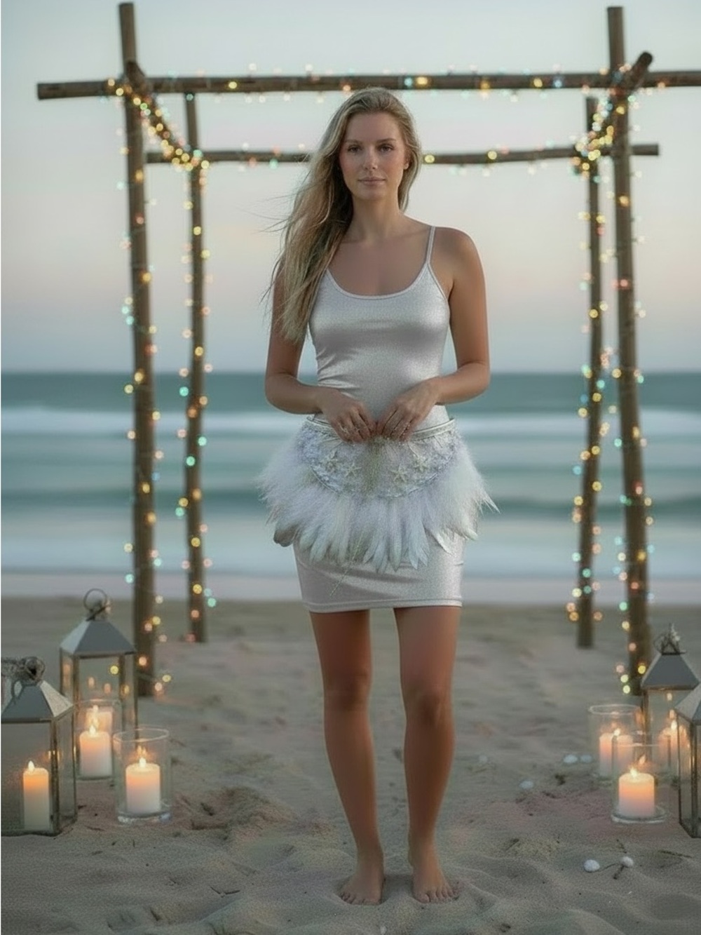 Elegant White Feathered Skirt Belt
